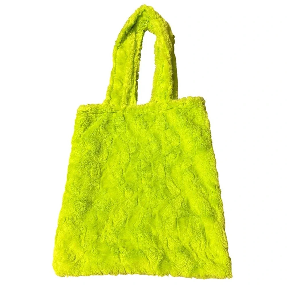 Reversible Minions Halloween Plush Tote Bag Fuzzy Lime Green Trick or Treat - Picture 8 of 15